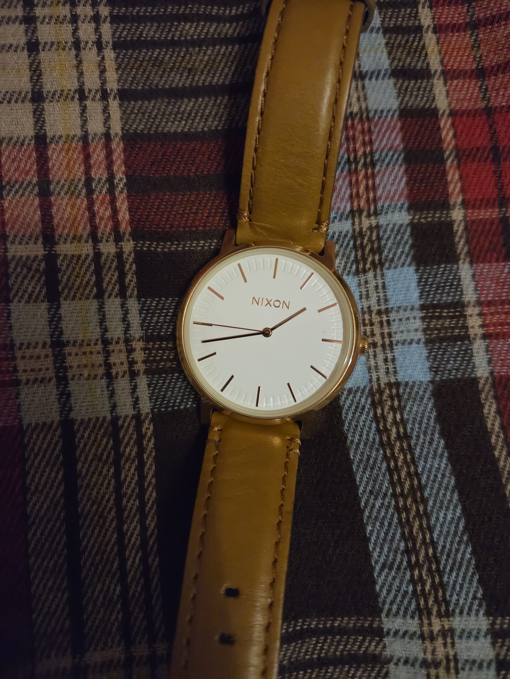 Nixon Men’s White Dial Watch with Tan Leather Strap